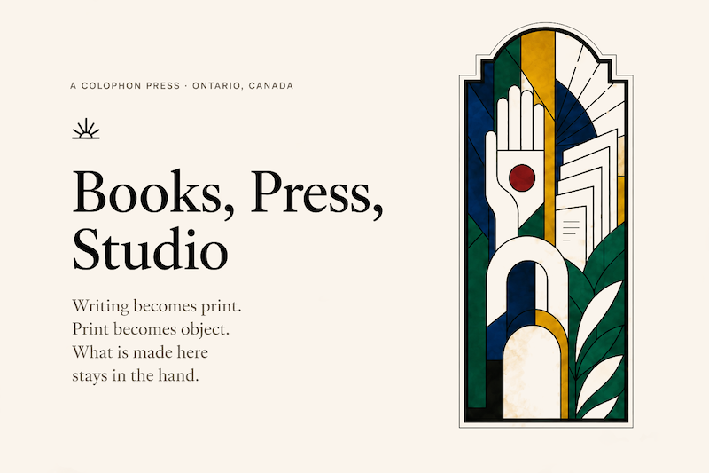 Screen-printing studio with open doors — Colophon