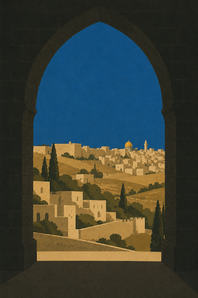 Jerusalem through a stone arch